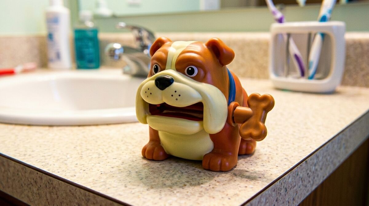 Bulldog squeezer with its mouth wide open, ready for a tube
